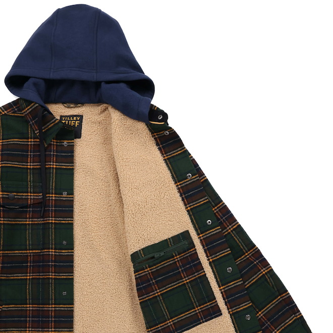 Tilley Tuff Hooded Shacket for Men in Mallard Green Cotton Lined Flannel - Medium