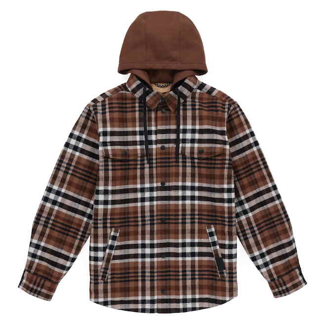 Tilley Tuff Hooded Shacket for Men in Light Tan Cotton Lined Flannel - Small
