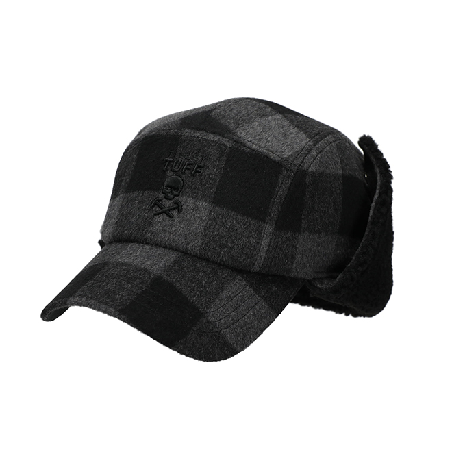Tilley Tuff Winter Cap for Men in Charcoal and Black Plaid Wool - Large/X-Large