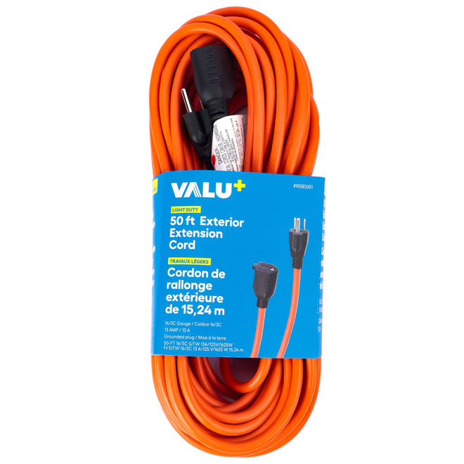 VALU+ Outdoor Extension Cord 16/3 50-ft for Light Duty - Orange