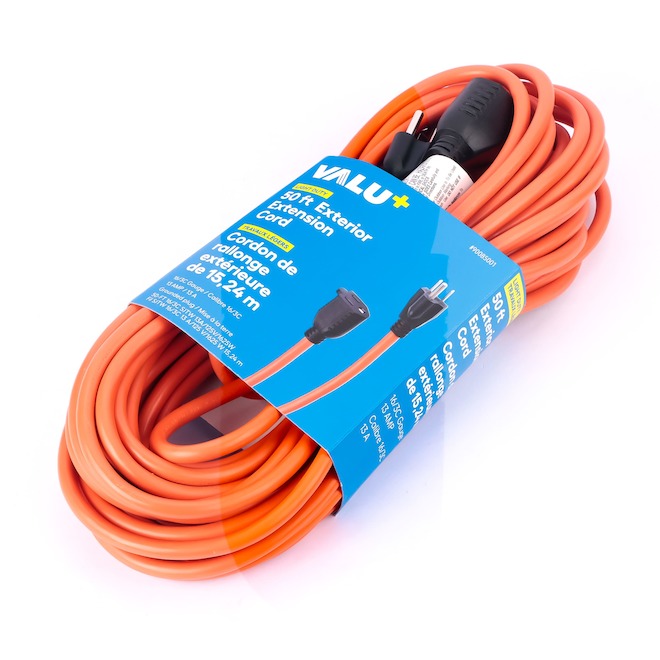 VALU+ Outdoor Extension Cord 16/3 50-ft for Light Duty - Orange