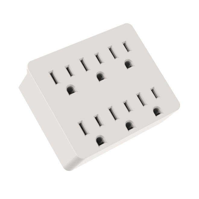 VALU+ Wall Plug Adapter for 6 Outlets in White Plastic