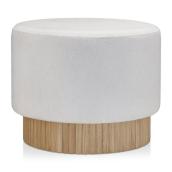 Bouclair 50 x 50 x 38 cm White Fabric/Natural Wood Round Ottoman