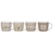 Bouclair Snowflake Ceramic Cups - Beige - 4/Pk