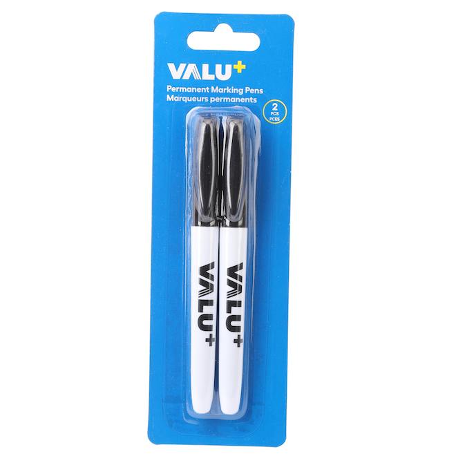 VALU+ Permanent Black Marking Pens - Pack of 2