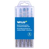 VALU+ Carbide Drill Bits Set for Multi-Construction - 5-Piece
