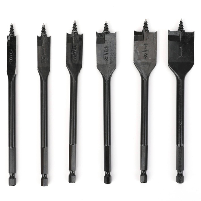 VALU+ Spade Drill Bit Set with Black Plating and Hex Shank - 6-Piece