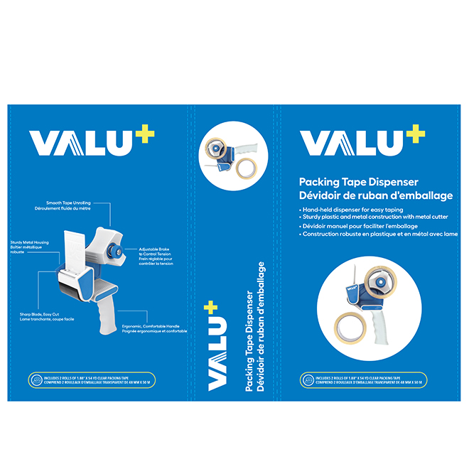 VALU+ Tape Dispenser with 2 Rolls of Packaging Tape - 1.89-in X 54 YD