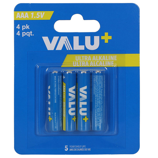 VALU+ Alkaline Batteries AAA - Pack of 4