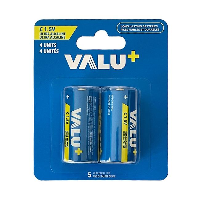 VALU+ Ultra Alkaline C Batteries 1.5-V - Pack of 4