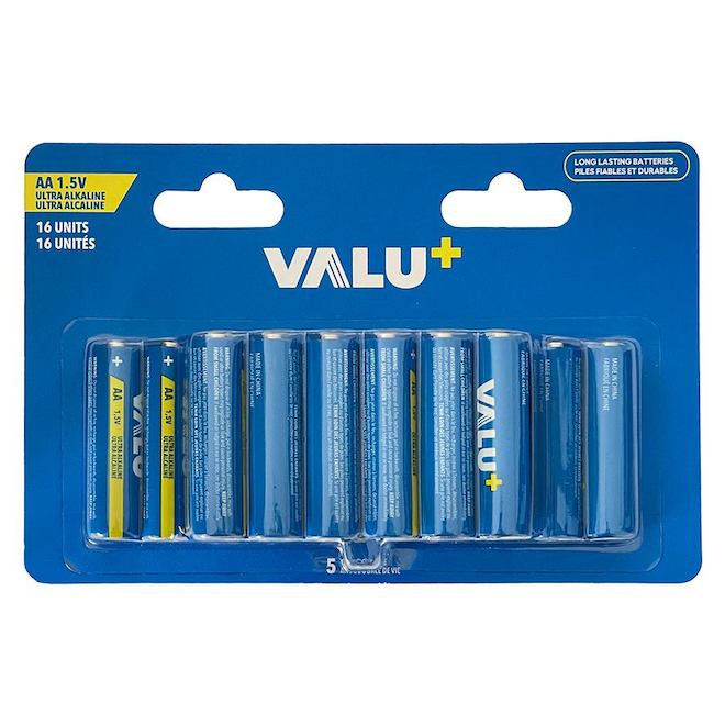 VALU+ Ultra Alkaline AA Batteries 1.5-V - Pack of 16