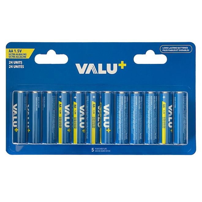 Rust Valu Battery Small VALU+ Ultra Alkaline AA Batteries 1.5-V - Pack of 24 7151-24B | RONA