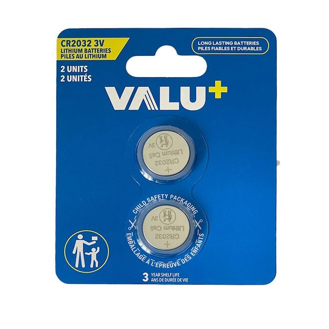 VALU+ CR2032 Lithium Batteries 3V - Pack of 2