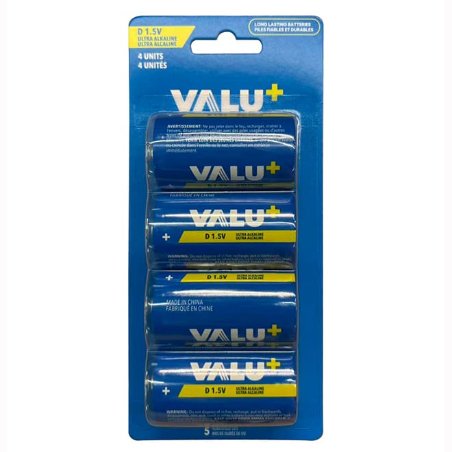 Rust Valu Battery Small VALU+ Ultra Alkaline D Batteries 1.5V - Pack of 4 | RONA