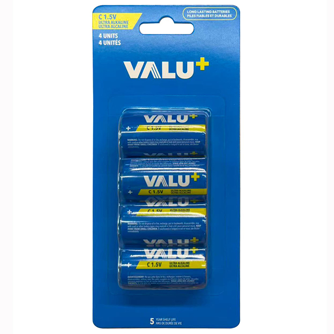 VALU+ Ultra Alkaline C Batteries 1.5V - Pack of 4