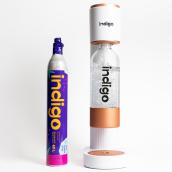 Indigo Sparkling Water Machine with Reusable Bottle and Single Cylinder - White and Rose Gold