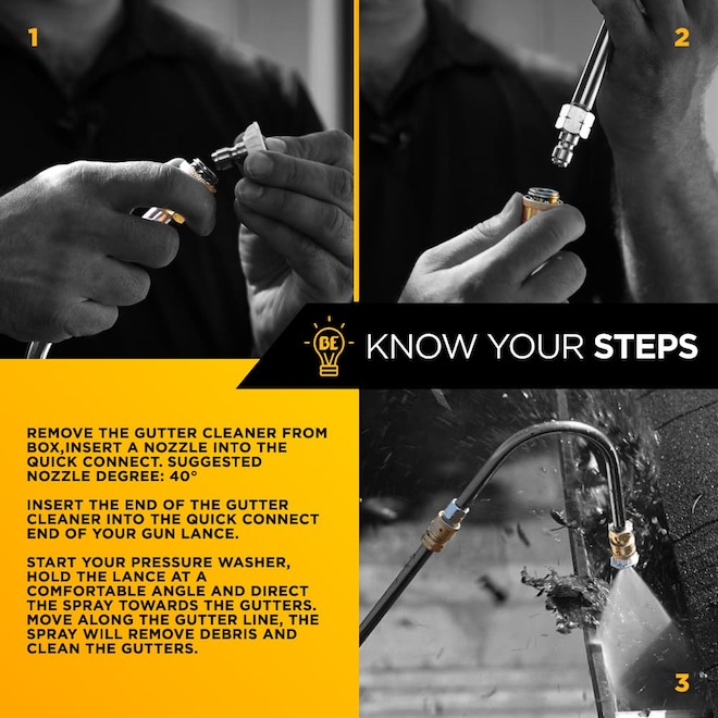 BE Power Equipment Pressure Washer Gutter Cleaner Attachment with 1/4-in Quick Connect