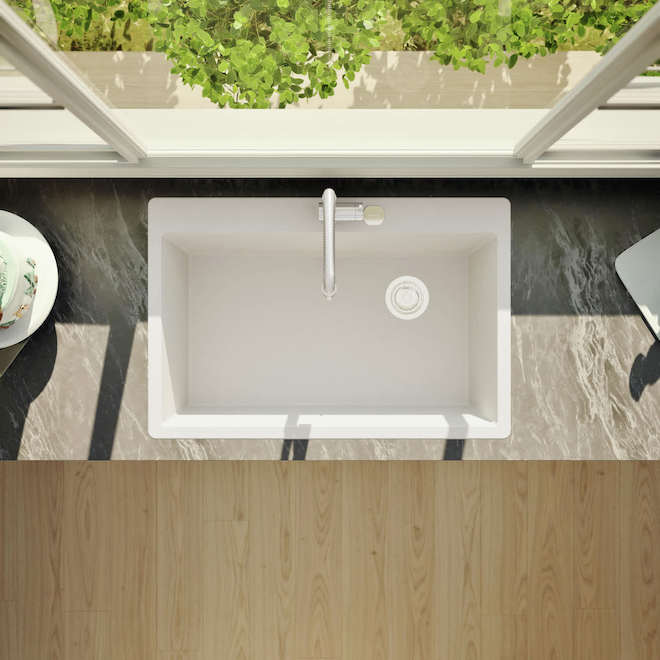 Landon & Co. Single Kitchen Sink in White Granite - 33 x 22-in