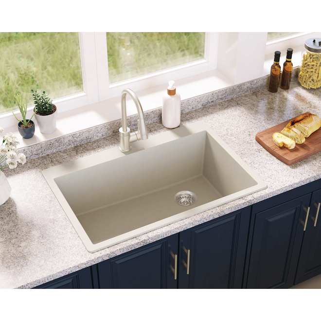 Landon & Co. Single Kitchen Sink in White Granite - 33 x 22-in