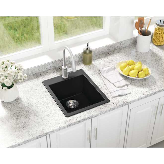 Landon & Co. Single Kitchen Sink in Black Granite - 16 x 20-in