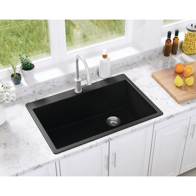 Landon & Co. Single Kitchen Sink in Black Granite - 33 x 22-in