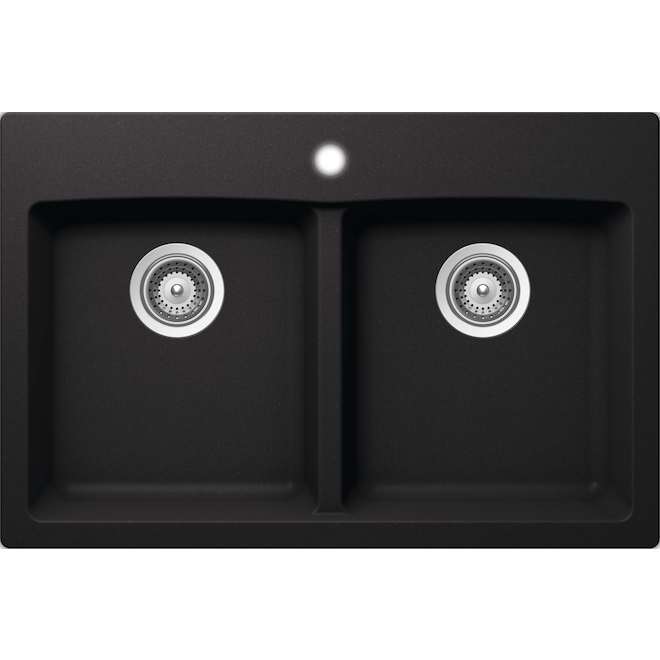 Landon & Co. Double Kitchen Sink in Black Granite - 31 x 20.5-in