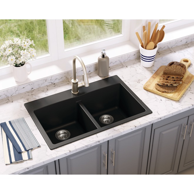Landon & Co. Double Kitchen Sink in Black Granite - 31 x 20.5-in