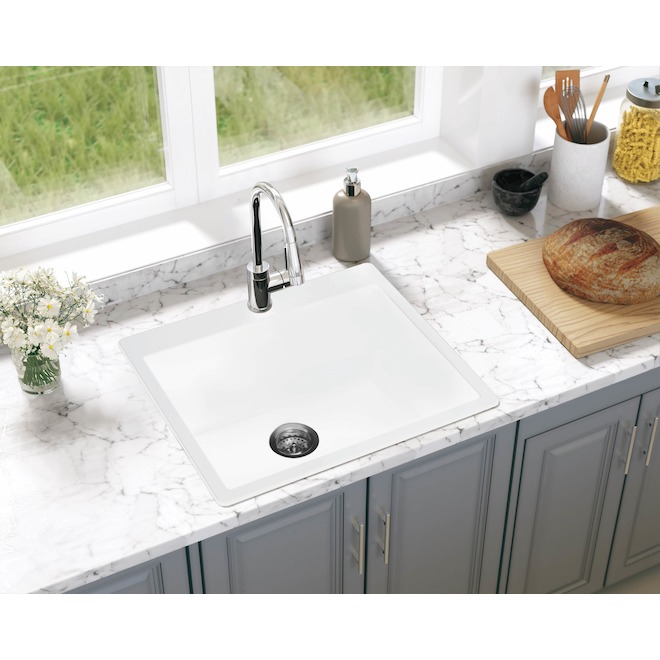 Landon & Co. Single Kitchen Sink in White Granite - 25 x 22-in