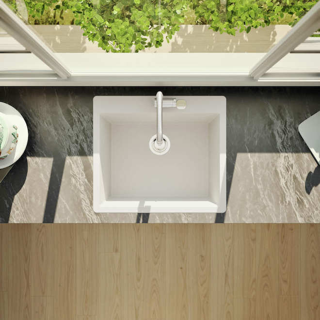 Landon & Co. Single Kitchen Sink in White Granite - 25 x 22-in