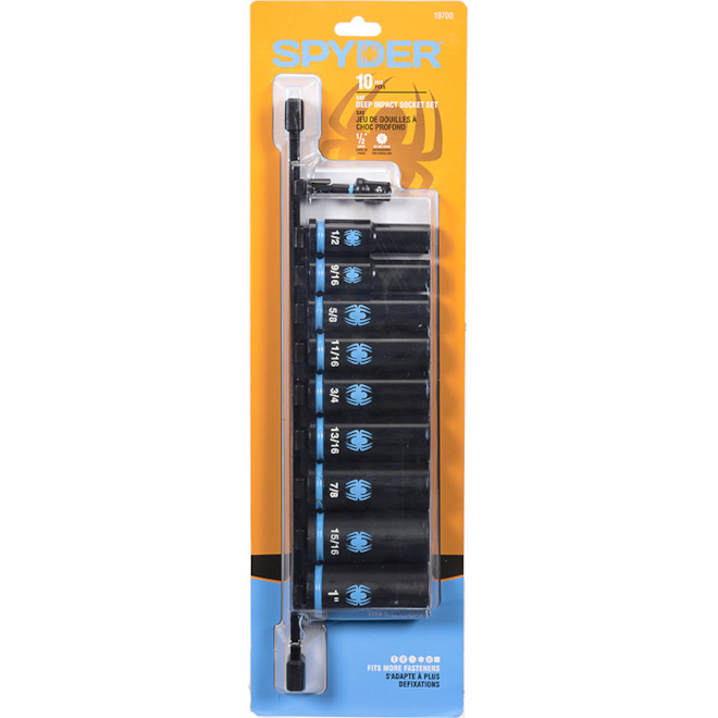 Spyder 10-Pack 1/2-in Standard Steel Deep Socket Set