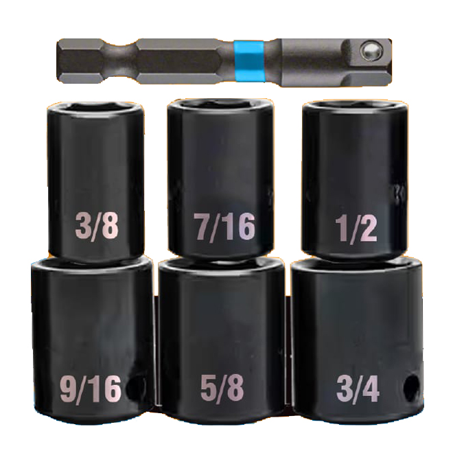 Spyder 6-Pack Assorted Standard Steel Deep Socket Set w/ Adaptor