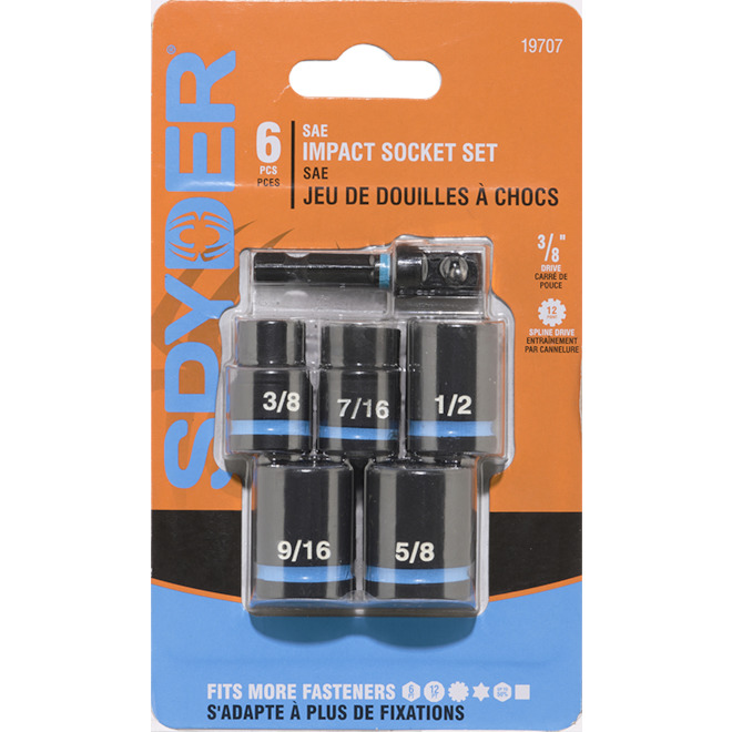 Spyder 6-Pack Assorted Standard Steel Deep Socket Set w/ Adaptor