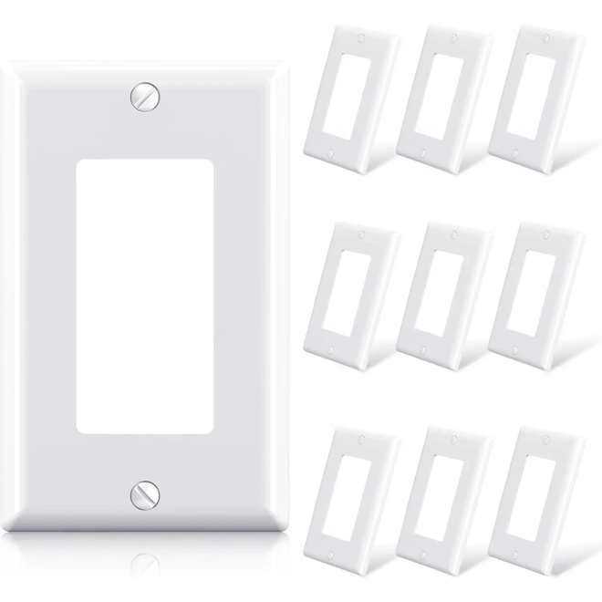 VALU+ Decorative Faceplate for Standard-Size 1-Gang Switch in Glossy White Thermplastic - Pack of 10
