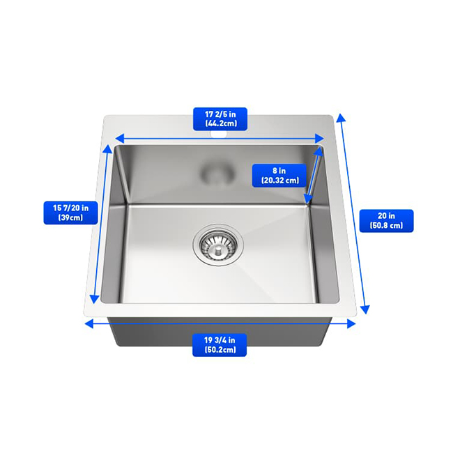VALU+ Single Kitchen Sink in Stainless Steel 20 x 20 x 8-in