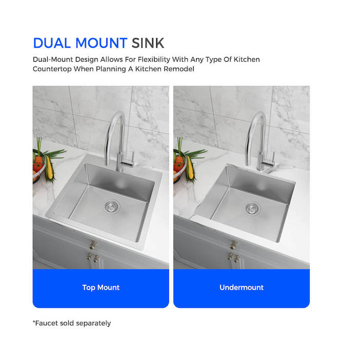 VALU+ Single Kitchen Sink in Stainless Steel 20 x 20 x 8-in