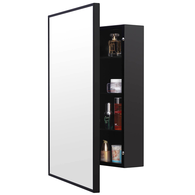 Landon & Co. Medecine Cabinet with 1 Rectangular Mirror Door 5.31 x 18 x 24-in - Black