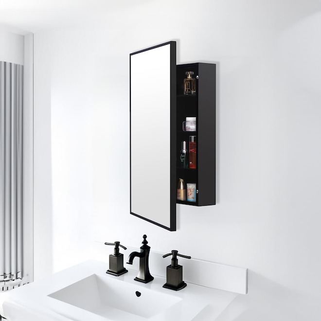 Landon & Co. Medecine Cabinet with 1 Rectangular Mirror Door 5.31 x 18 x 24-in - Black