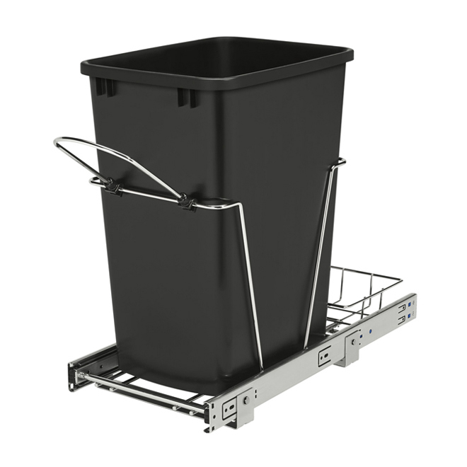Rev-A-Shelf Black Waste Container with Wire Bottom Sliding Tray - 33-L