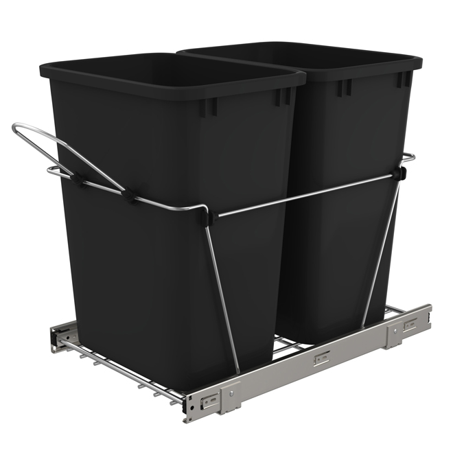 Ensemble de 2 poubelles noires sur base coulissante en fil métallique, 25,5 l chaque