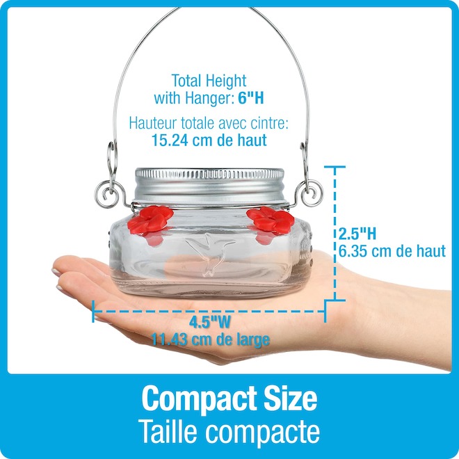 Nature's Way Hummingbird Feeder in Mason Jar with Red Flowers - 4.5 x 2.5-in