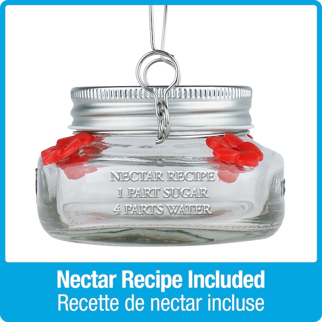 Nature's Way Hummingbird Feeder in Mason Jar with Red Flowers - 4.5 x 2.5-in