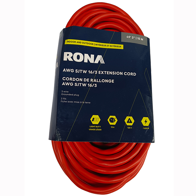 RONA Electric Extension Cord 50-ft Light-Duty for Outdoors - Orange