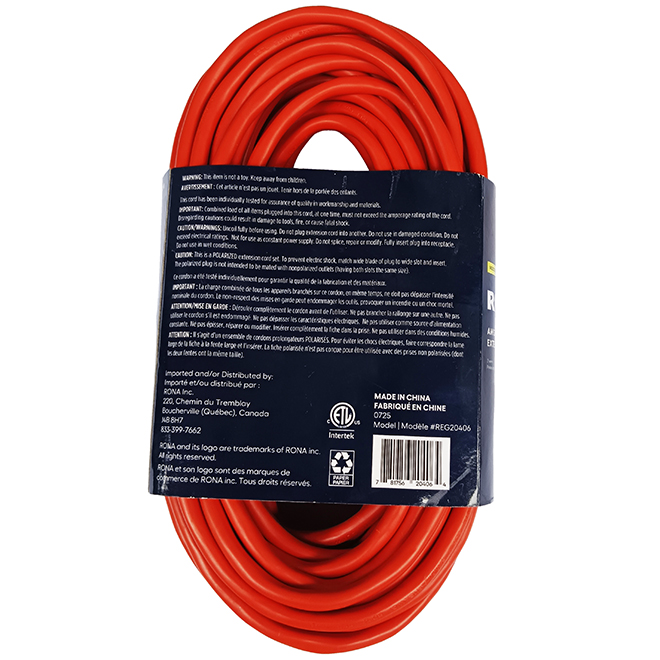 RONA Electric Extension Cord 50-ft Light-Duty for Outdoors - Orange