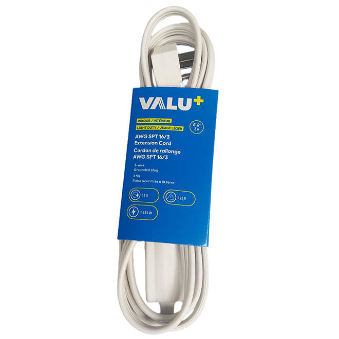 VALU+ Electric Extension Cord 2-m with 3 Outlets and Flat Plug - White