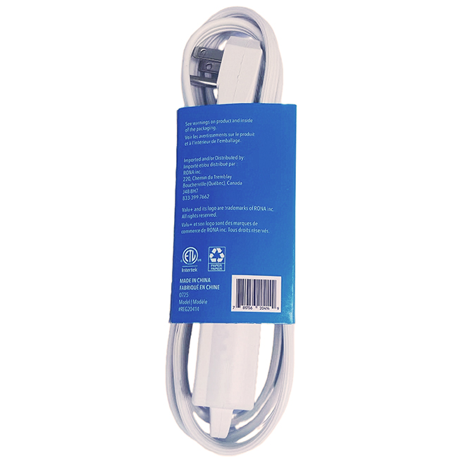 VALU+ Electric Extension Cord 2-m with 3 Outlets and Flat Plug - White