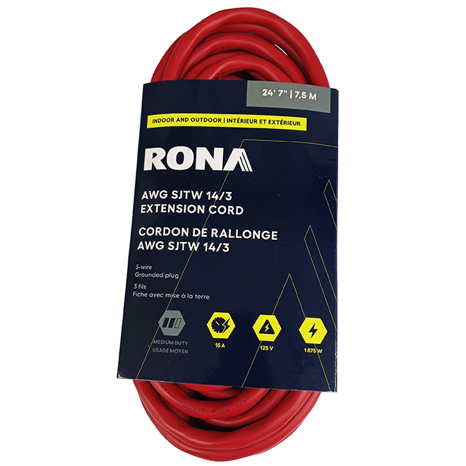 RONA Electric Extension Cord 7.5-m for Outdoors with Locking Connector - Red