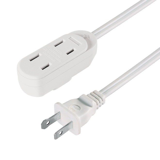 VALU+ Extension Cord 4.5-m with 3 Outlets and Built-In Outlet Safety Cover - White