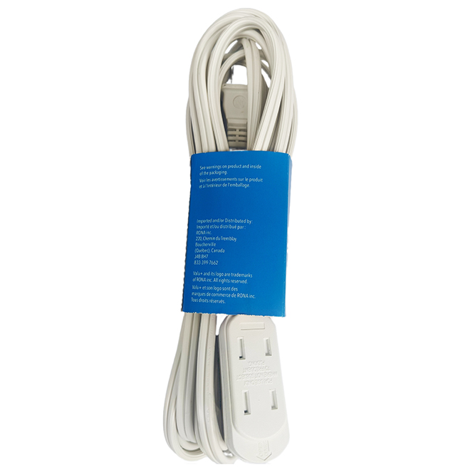 VALU+ Extension Cord 4.5-m with 3 Outlets and Built-In Outlet Safety Cover - White