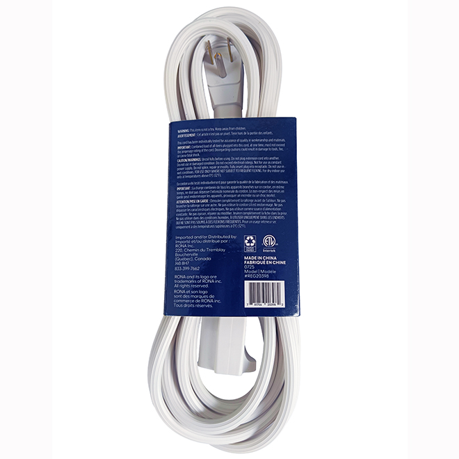RONA Extension Cord 10-ft with 1 Outlet for Home Appliances - White