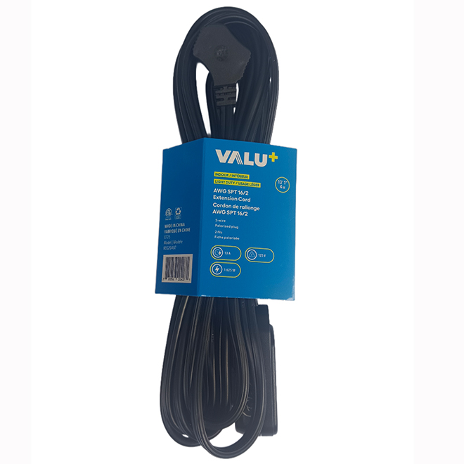 VALU+ Extension Cord 4-m with Built-In Outlet Safety Cover and Flat Plug - Black